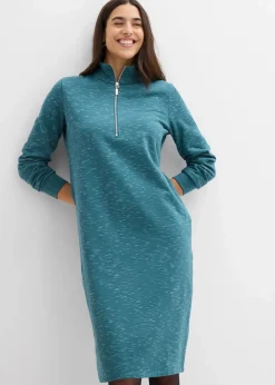 bonprix Bekleidung·Blusen & Tuniken|Bekleidung·Pullover & Strickjacken|Sweatkleid mit Troyer pfeffergrün