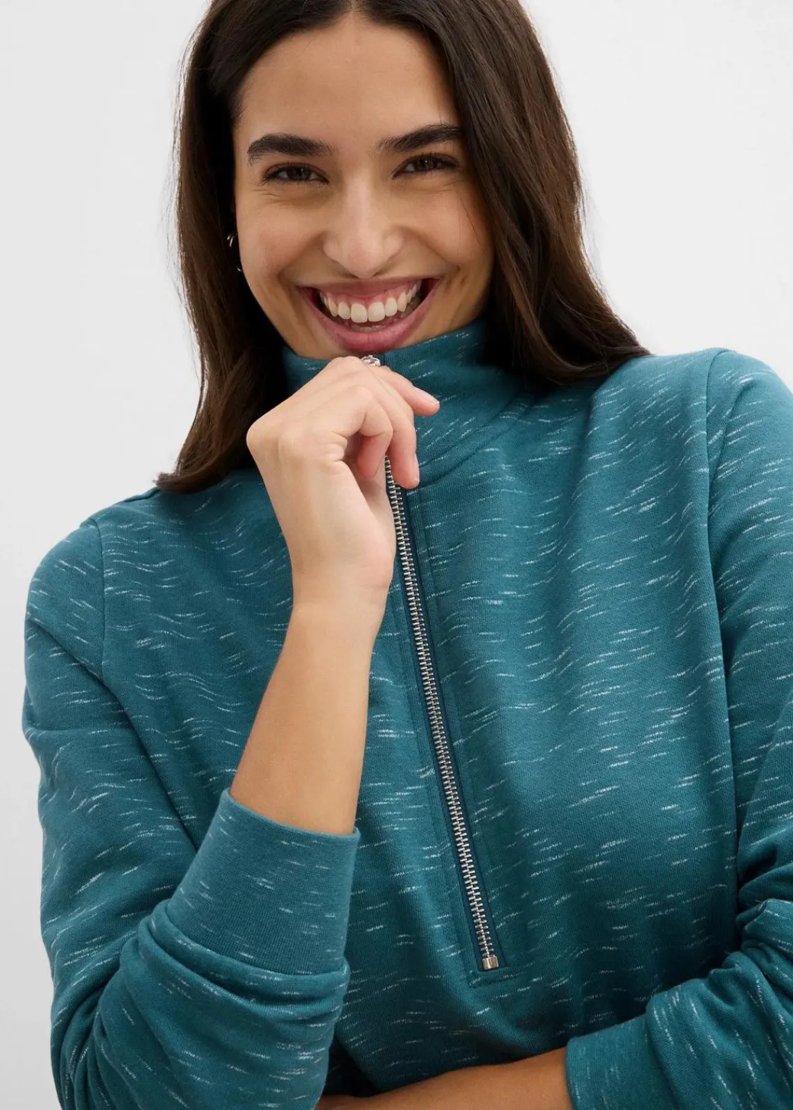 bonprix Bekleidung·Blusen & Tuniken|Bekleidung·Pullover & Strickjacken|Sweatkleid mit Troyer pfeffergrün