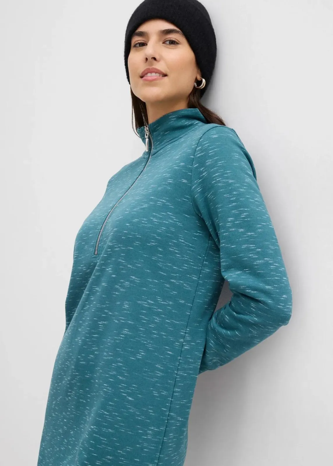 bonprix Bekleidung·Blusen & Tuniken|Bekleidung·Pullover & Strickjacken|Sweatkleid mit Troyer pfeffergrün
