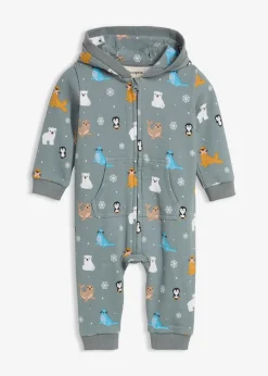 bonprix Overalls & Sets|Bio Baumwolle|Sweatoverall mit Kapuze aus reiner Bio Baumwolle dunkelblau bedruckt