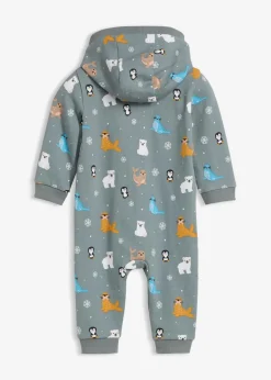 bonprix Overalls & Sets|Bio Baumwolle|Sweatoverall mit Kapuze aus reiner Bio Baumwolle dunkelblau bedruckt