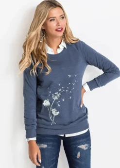 bonprix Bekleidung·Blusen & Tuniken|Sweat|Sweatshirt indigo meliert bedruckt