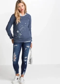 bonprix Bekleidung·Blusen & Tuniken|Sweat|Sweatshirt indigo meliert bedruckt