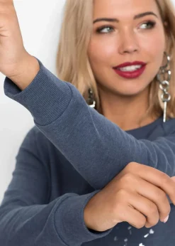 bonprix Bekleidung·Blusen & Tuniken|Sweat|Sweatshirt indigo meliert bedruckt