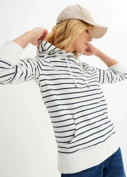 bonprix Bekleidung·Blusen & Tuniken|Sweat|Sweatshirt weiß/dunkelblau gestreift