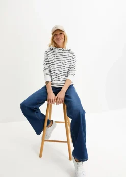 bonprix Bekleidung·Blusen & Tuniken|Sweat|Sweatshirt weiß/dunkelblau gestreift