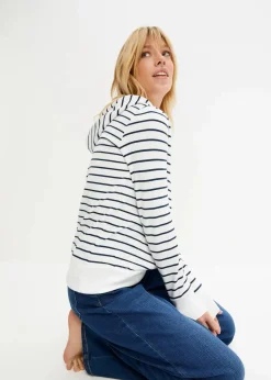 bonprix Bekleidung·Blusen & Tuniken|Sweat|Sweatshirt weiß/dunkelblau gestreift