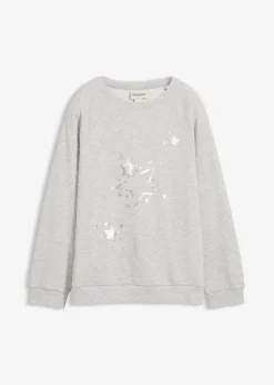bonprix Mädchen 2-8 Jahre·Nachhaltigere Materialien|Mädchen 9-16 Jahre·Nachhaltigere Materialien|Sweatshirt aus reiner Baumwolle hellgrau meliert bedruckt