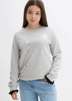 bonprix Mädchen 2-8 Jahre·Nachhaltigere Materialien|Mädchen 9-16 Jahre·Nachhaltigere Materialien|Sweatshirt aus reiner Baumwolle hellgrau meliert bedruckt