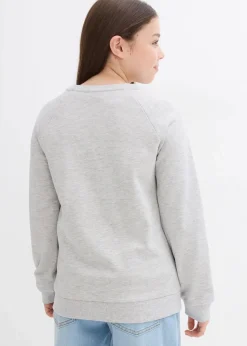 bonprix Mädchen 2-8 Jahre·Nachhaltigere Materialien|Mädchen 9-16 Jahre·Nachhaltigere Materialien|Sweatshirt aus reiner Baumwolle hellgrau meliert bedruckt