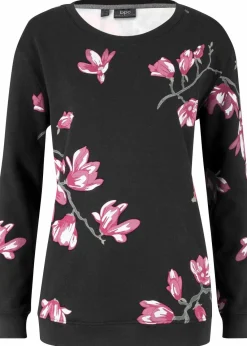bonprix Bekleidung·Blusen & Tuniken|Sweat|Sweatshirt aus reiner Baumwolle, locker geschnitten schwarz geblümt