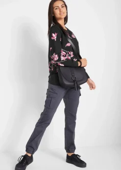 bonprix Bekleidung·Blusen & Tuniken|Sweat|Sweatshirt aus reiner Baumwolle, locker geschnitten schwarz geblümt