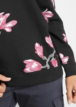 bonprix Bekleidung·Blusen & Tuniken|Sweat|Sweatshirt aus reiner Baumwolle, locker geschnitten schwarz geblümt