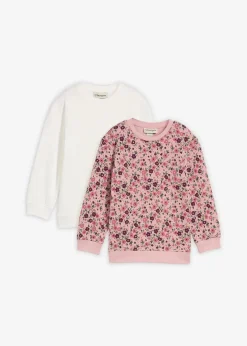 bonprix Mädchen 2-8 Jahre·Nachhaltigere Materialien|Mädchen 9-16 Jahre·Nachhaltigere Materialien|Sweatshirt aus reiner Bio-Baumwolle (2er Pack) wollweiß+aschrosa geblümt