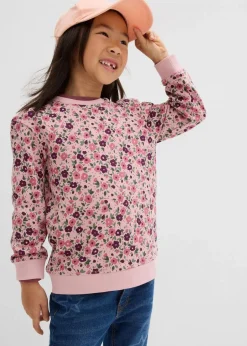 bonprix Mädchen 2-8 Jahre·Nachhaltigere Materialien|Mädchen 9-16 Jahre·Nachhaltigere Materialien|Sweatshirt aus reiner Bio-Baumwolle (2er Pack) wollweiß+aschrosa geblümt