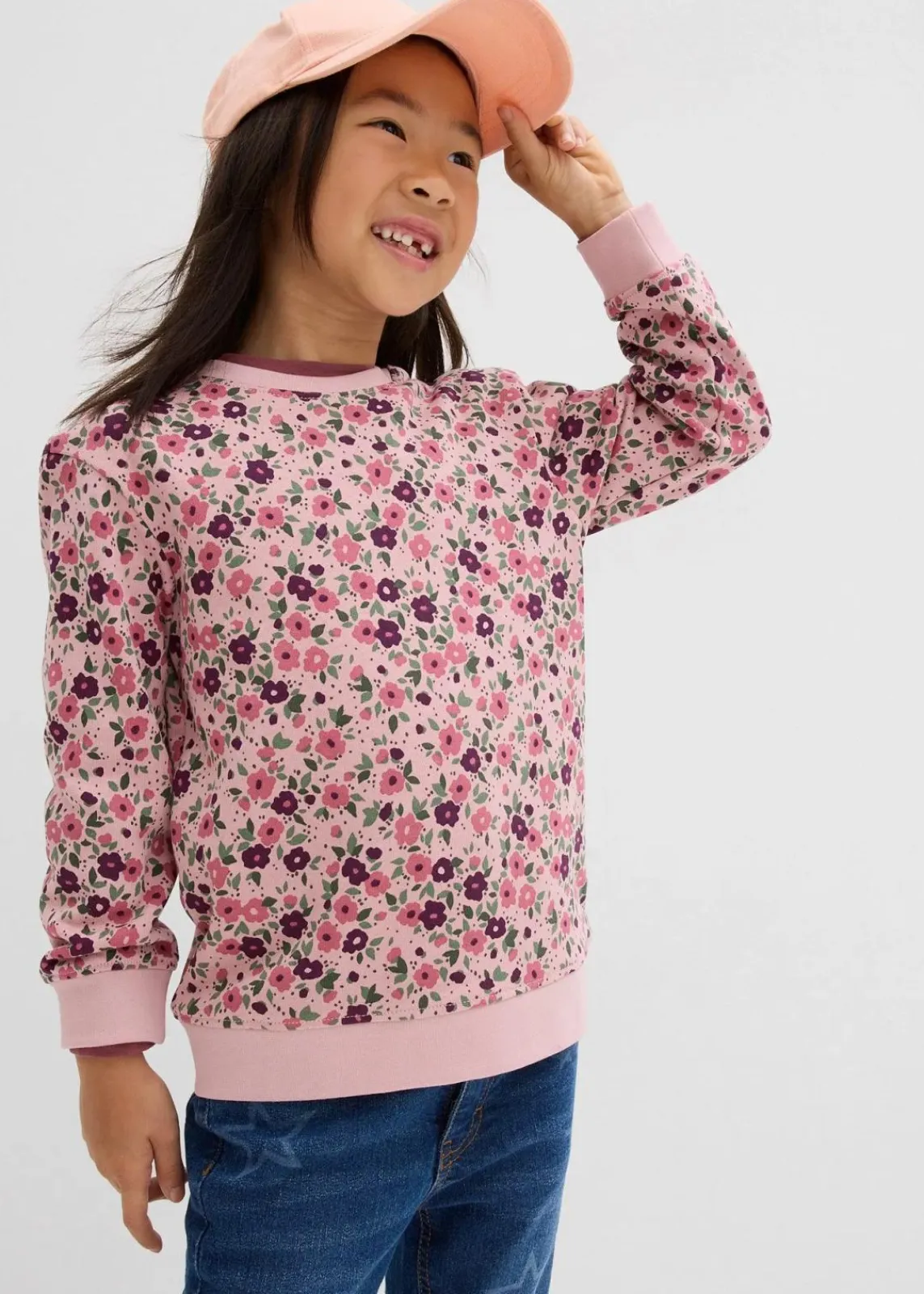 bonprix Mädchen 2-8 Jahre·Nachhaltigere Materialien|Mädchen 9-16 Jahre·Nachhaltigere Materialien|Sweatshirt aus reiner Bio-Baumwolle (2er Pack) wollweiß+aschrosa geblümt