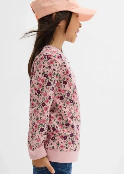 bonprix Mädchen 2-8 Jahre·Nachhaltigere Materialien|Mädchen 9-16 Jahre·Nachhaltigere Materialien|Sweatshirt aus reiner Bio-Baumwolle (2er Pack) wollweiß+aschrosa geblümt