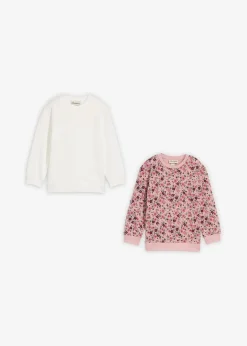 bonprix Mädchen 2-8 Jahre·Nachhaltigere Materialien|Mädchen 9-16 Jahre·Nachhaltigere Materialien|Sweatshirt aus reiner Bio-Baumwolle (2er Pack) wollweiß+aschrosa geblümt
