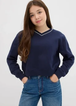 bonprix Mädchen 2-8 Jahre·Nachhaltigere Materialien|Mädchen 9-16 Jahre·Nachhaltigere Materialien|Sweatshirt aus reiner Bio-Baumwolle dunkelblau