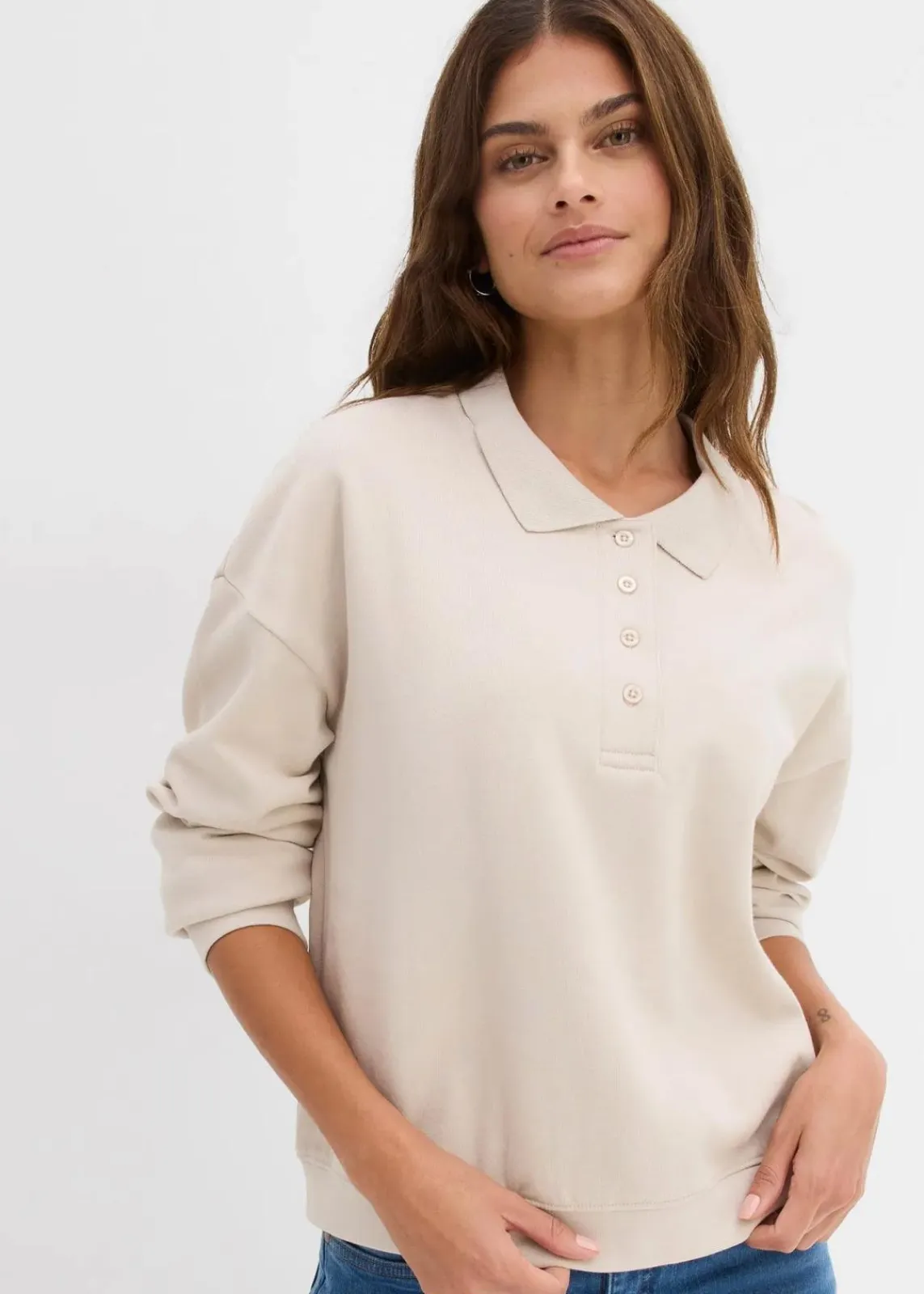 bonprix Sweat|Basics|Sweatshirt aus reiner Bio-Baumwolle beige