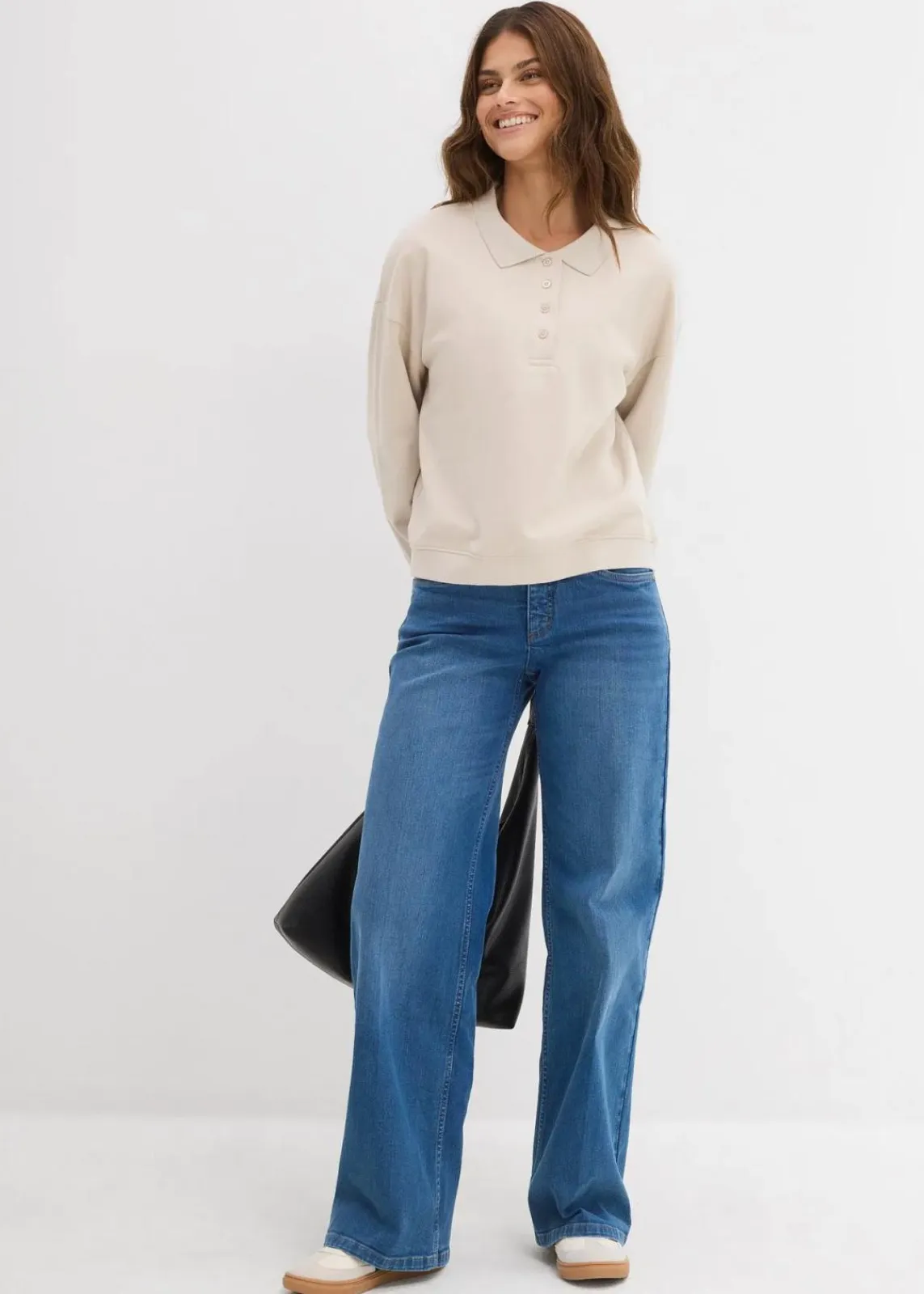 bonprix Sweat|Basics|Sweatshirt aus reiner Bio-Baumwolle beige