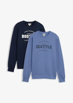 bonprix Große Größen|Sweat|Sweatshirt aus reiner Bio-Baumwolle (2er Pack) jeansblau+dunkelblau bedruckt