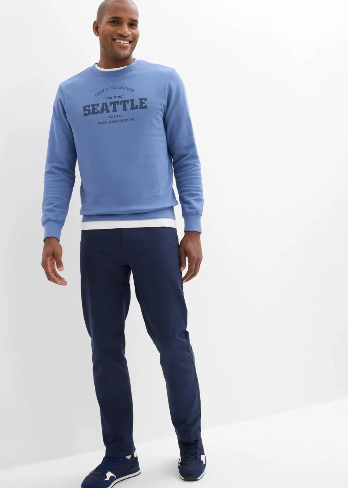 bonprix Große Größen|Sweat|Sweatshirt aus reiner Bio-Baumwolle (2er Pack) jeansblau+dunkelblau bedruckt