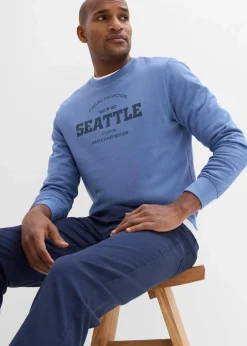 bonprix Große Größen|Sweat|Sweatshirt aus reiner Bio-Baumwolle (2er Pack) jeansblau+dunkelblau bedruckt