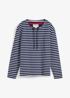 bonprix Sweat|Sweatshirt aus Strukturmaterial dunkelblau/weiß gestreift