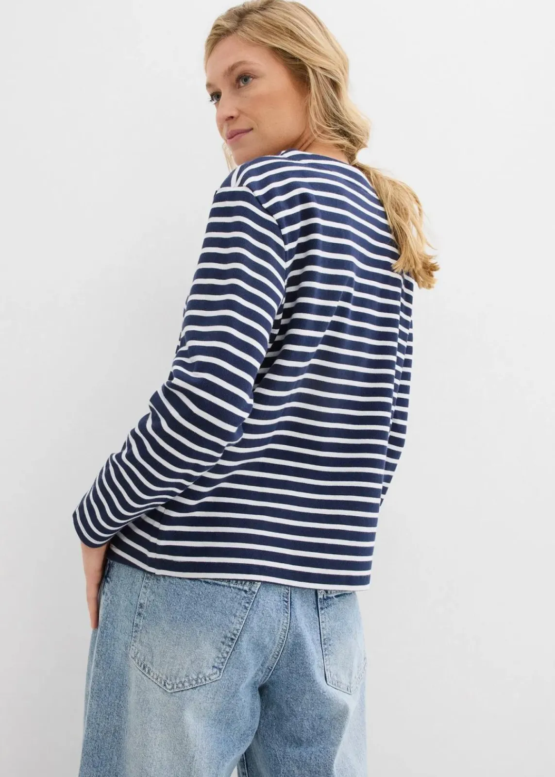 bonprix Sweat|Sweatshirt aus Strukturmaterial dunkelblau/weiß gestreift