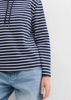 bonprix Sweat|Sweatshirt aus Strukturmaterial dunkelblau/weiß gestreift
