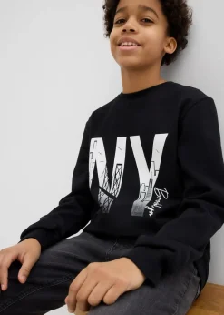bonprix Jungen 9-16 Jahre·Sweat & Strick|Sweatshirt aus weichem Baumwoll-Mix schwarz bedruckt