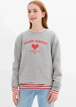 bonprix Mädchen 9-16 Jahre·Sweat & Strick|Mädchen 2-8 Jahre·Nachhaltigere Materialien|Sweatshirt aus weichem Bio-Baumwoll-Mix hellgrau meliert/erdbeere bedruckt