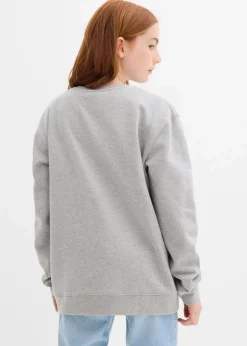 bonprix Mädchen 9-16 Jahre·Sweat & Strick|Mädchen 2-8 Jahre·Nachhaltigere Materialien|Sweatshirt aus weichem Bio-Baumwoll-Mix hellgrau meliert/erdbeere bedruckt