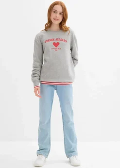 bonprix Mädchen 9-16 Jahre·Sweat & Strick|Mädchen 2-8 Jahre·Nachhaltigere Materialien|Sweatshirt aus weichem Bio-Baumwoll-Mix hellgrau meliert/erdbeere bedruckt