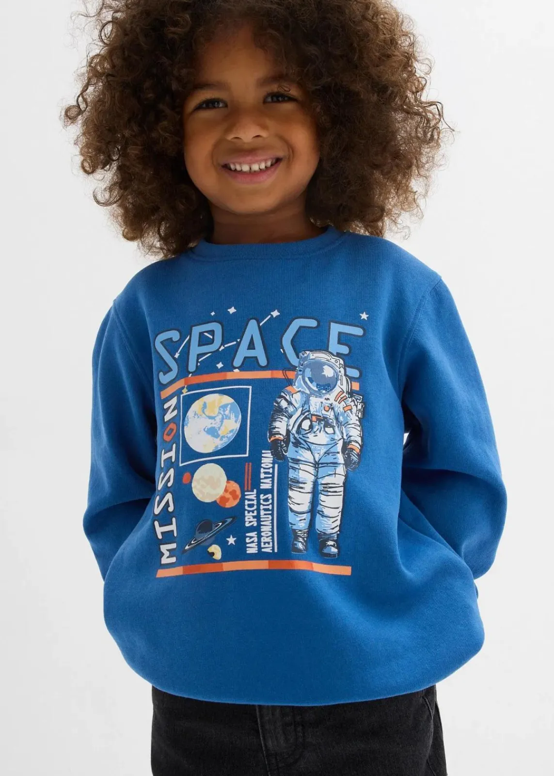bonprix Jungen 2-8 Jahre·Sweat & Strick|Sweatshirt in weichem Baumwoll-Mix blau bedruckt