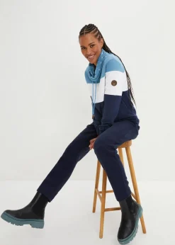 bonprix Bekleidung·Blusen & Tuniken|Sweat|Sweatshirt mit bedrucktem Kragen aus reiner Baumwolle matt blau/weiß/dunkelblau