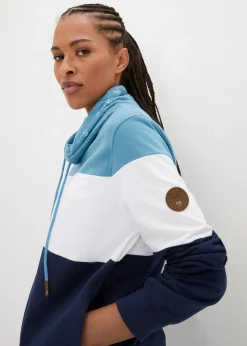 bonprix Bekleidung·Blusen & Tuniken|Sweat|Sweatshirt mit bedrucktem Kragen aus reiner Baumwolle matt blau/weiß/dunkelblau