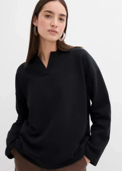 bonprix Sweat|Bekleidung·Blusen & Tuniken|Sweatshirt mit gestricktem Polokragen aus Bio-Baumwolle schwarz