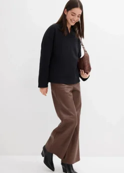 bonprix Sweat|Bekleidung·Blusen & Tuniken|Sweatshirt mit gestricktem Polokragen aus Bio-Baumwolle schwarz