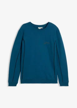 bonprix Große Größen|Sportbekleidung|Sweatshirt mit Kontrastdetails aus reiner Baumwolle blaupetrol