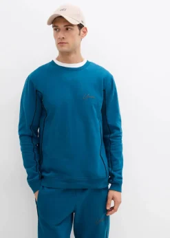 bonprix Große Größen|Sportbekleidung|Sweatshirt mit Kontrastdetails aus reiner Baumwolle blaupetrol