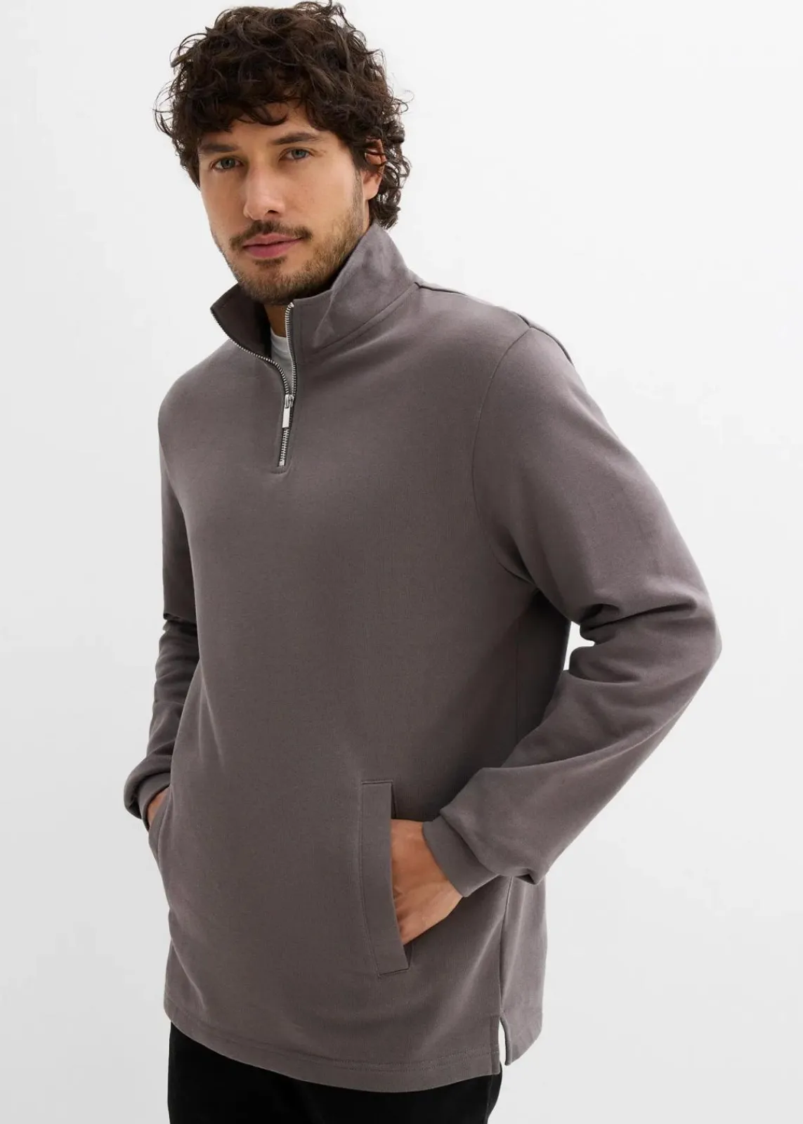 bonprix Sweat|Sportbekleidung|Sweatshirt mit praktischen Taschen und geradem Saum aus reiner Bio-Baumwolle grau