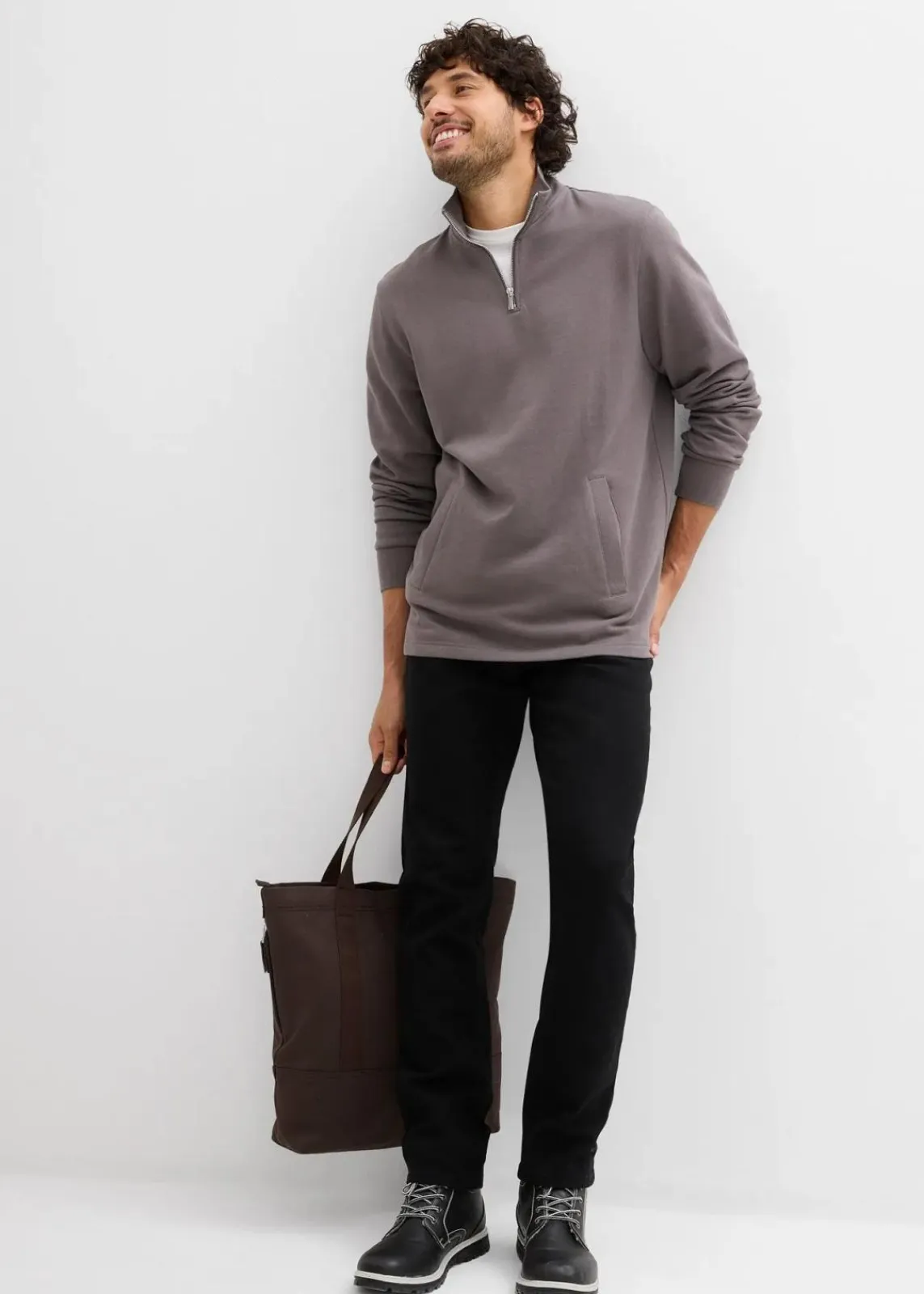 bonprix Sweat|Sportbekleidung|Sweatshirt mit praktischen Taschen und geradem Saum aus reiner Bio-Baumwolle grau