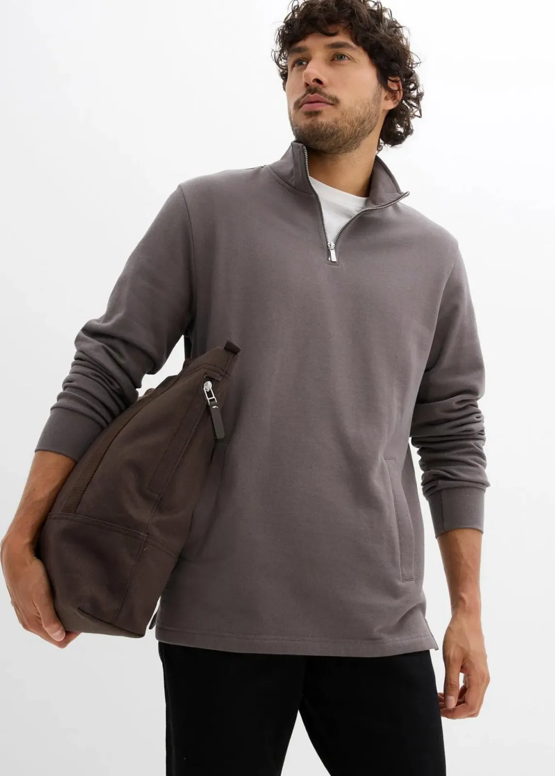 bonprix Sweat|Sportbekleidung|Sweatshirt mit praktischen Taschen und geradem Saum aus reiner Bio-Baumwolle grau