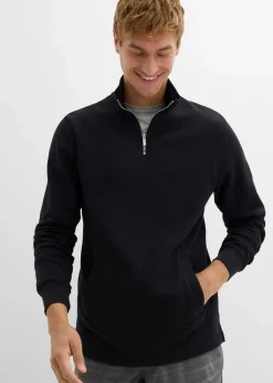 bonprix Große Größen|Basics|Sweatshirt mit praktischen Taschen und geradem Saum aus reiner Bio-Baumwolle schwarz