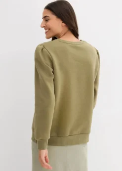 bonprix Bekleidung·Blusen & Tuniken|Sweat|Sweatshirt mit Stickerei aus Baumwoll-Mix oliv