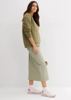 bonprix Bekleidung·Blusen & Tuniken|Sweat|Sweatshirt mit Stickerei aus Baumwoll-Mix oliv