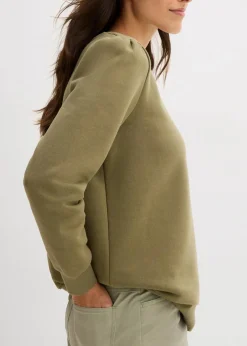 bonprix Bekleidung·Blusen & Tuniken|Sweat|Sweatshirt mit Stickerei aus Baumwoll-Mix oliv