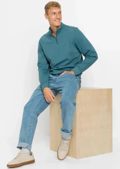 bonprix Sweat|Sportbekleidung|Sweatshirt mit Troyerkragen mattpetrol